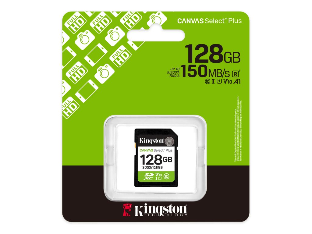 KINGSTON SDXC Card 128GB CANVAS Select Plus C10, UHS-I, V10, up to 150 MB/s